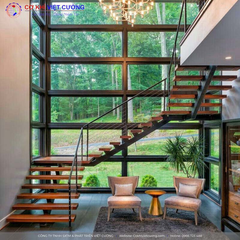 Mẫu cầu thang sắt và gỗ đẹp cho nhà vườn