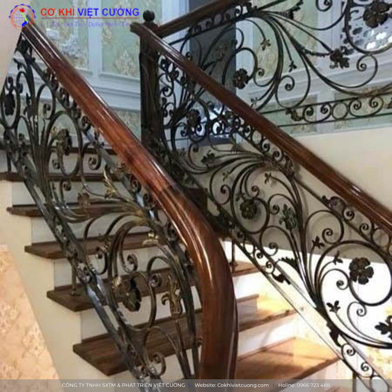 Mẫu cầu thang sắt và gỗ đẹp cho biệt thự
