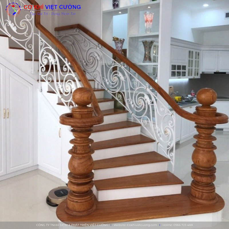 Mẫu cầu thang sắt và gỗ đẹp cho biệt thự