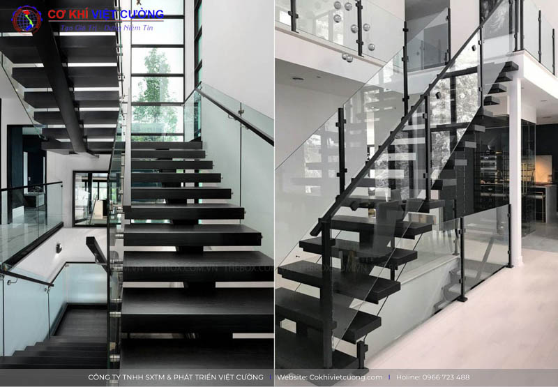 Mẫu cầu thang sắt kết hợp kính đẹp